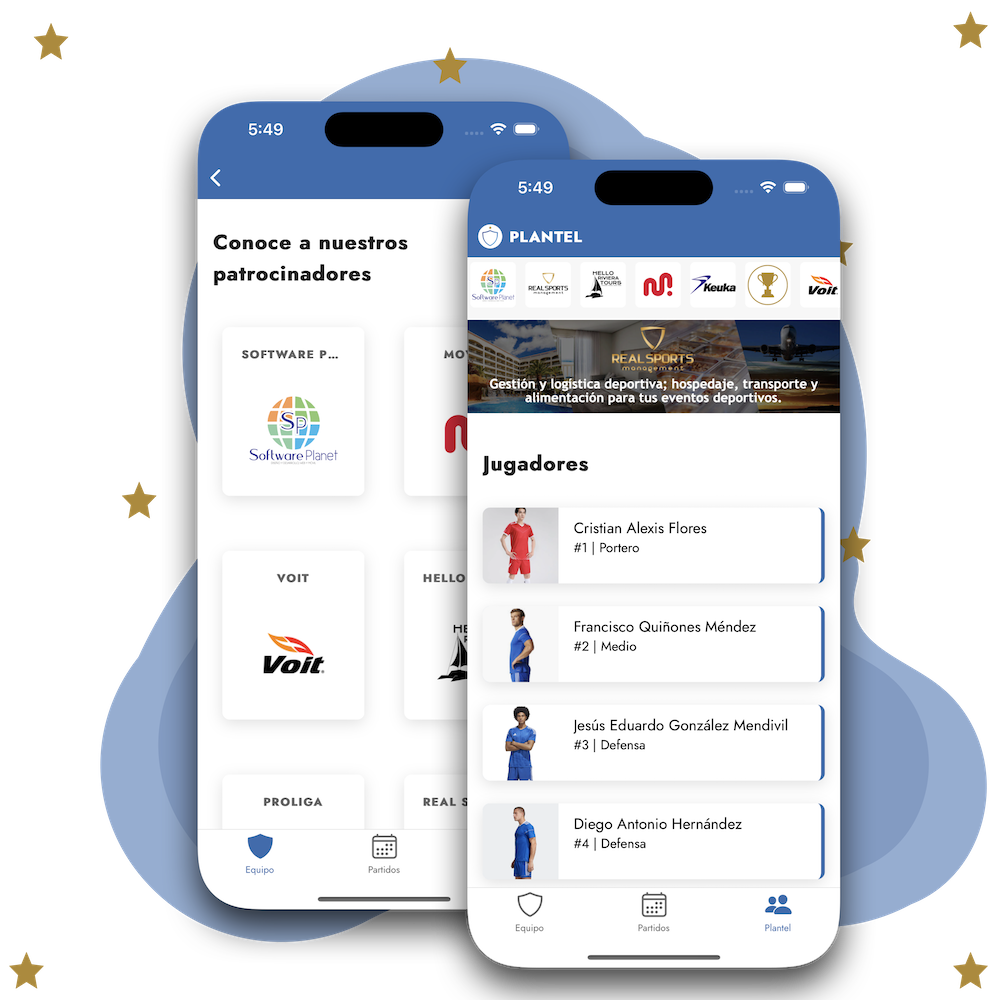 Pantalla de la aplicación Appclub mostrando patrocinadores